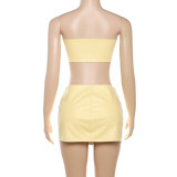 Spring Women's Fashion Sexy Street Trendy Tight Fitting Strapless Top Bodycon Skirt Two Piece Set