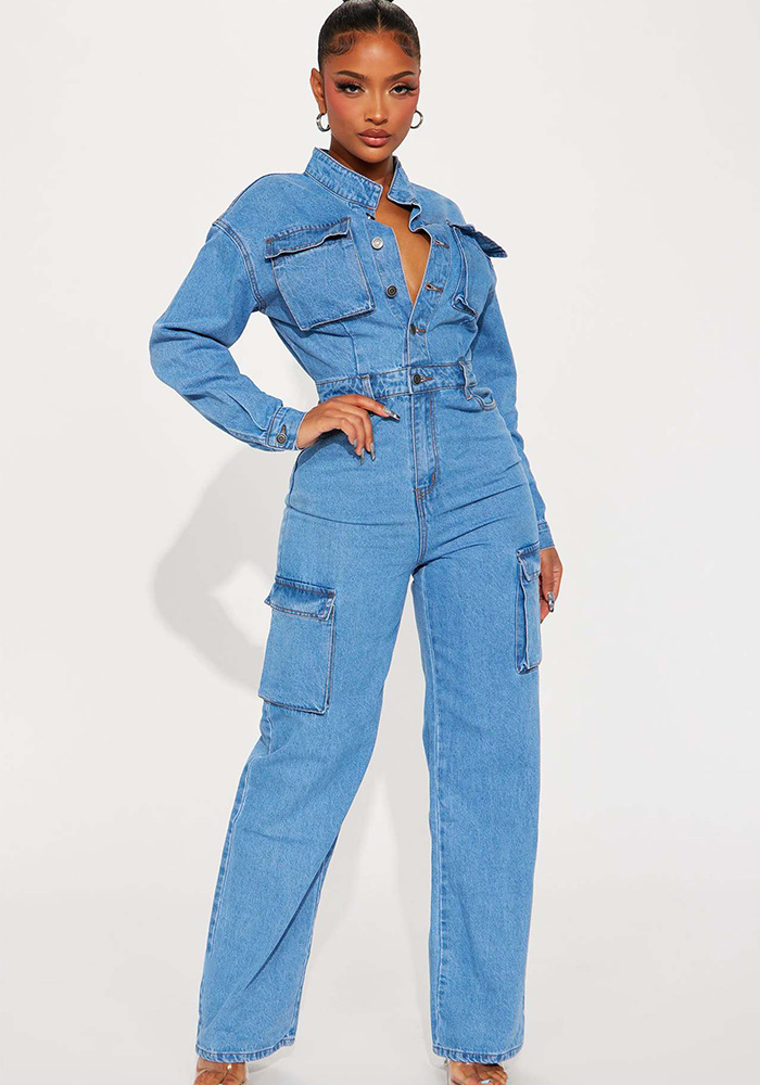 Washed Cotton Cargo Jumpsuit
