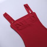 Women knitting suspenders sexy red Maxi Dress