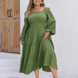 Plus Size Solid Color Loose Square Neck Slim Fit Long Sleeve Dress For Women