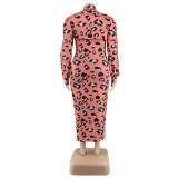 Sexy Plus Size Women's Spring Leopard Print Puff Sleeve Dress