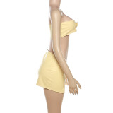Spring Women's Fashion Sexy Street Trendy Tight Fitting Strapless Top Bodycon Skirt Two Piece Set