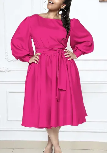 Women's Long Sleeve Round Neck Lace-Up Solid Color A-Line Dress