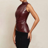 Women's Leather Slim Waist Sleeveless Women's Tank Top