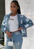 Fashionable Women's Clothing Style Street Fashion Print Denim Jackets