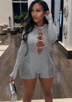 Women's Sexy See-Through High Waist Long Sleeve Tight Fitting Bodycon Jumpsuit