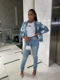 Fashionable Women's Clothing Style Street Fashion Print Denim Jackets