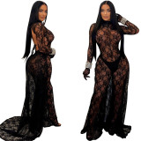 Sexy Women's Sexy See-Through Lace Low Back Lace-Up Jumpsuit