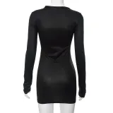 Women Winter Casual Print Round Neck Long Sleeve Dress