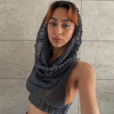 Women Hooded Sleeveless Knitting Solid Crop Sweater