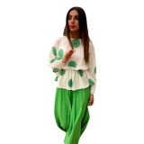 Chic Women's Long Sleeve Top High Waisted Pleated Skirt Two Piece Set