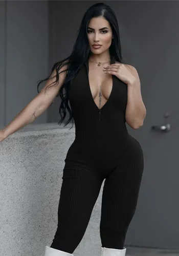 Spring Women Sleeveless Low Collar Halter Neck Jumpsuit