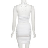 Women Summer Sexy Hollow Crop Top and Bodycon Pleated Skirt Two-piece Set