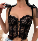 Women temptation lace See-Through lace-up hollow vest Sexy Lingerie