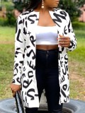 Plus Size Women's Spring Autumn Chic Loose Printed Long Sleeve Jacket