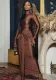 Women's Solid Color Round Neck Long-Sleeved Streamer Tie Chic Long Dress