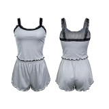 Fashionable Contrasting Sexy Straps Two Piece Shorts Set Women's Home Wear Pajamas