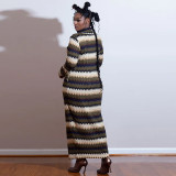 Spring Turtleneck Stripe Print Long-Sleeved Dress
