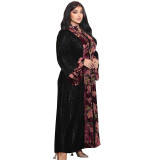 Muslim Arabian Dubai Velvet Jacquard Chic Evening Dress Retro Fashion Jalabia Women's Clothing