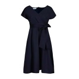 Summer V-Neck Solid Color Slim Waist Bow Lace-Up A-Line Dress