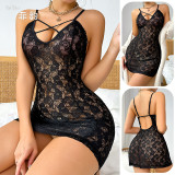 Sexy Lace Lingerie Tempting Straps Nightgown Low Back See-Through Pajamas Women's Home Wear
