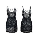 Sexy Lace Lingerie Tempting Straps Nightgown Low Back See-Through Pajamas Women's Home Wear