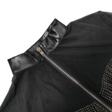 Women's Clothing Fringe Sexy Leather Jacket Shorts Two Piece Set