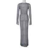 Women's Spring Fashion Style V-Neck Slim Knitting Long Sleeve Dress