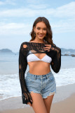 Women Spring Summer Beach Cover Up Solid Bell Bottom Sleeve Knitting Top
