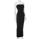 Women's Spring Solid Color Casual Sleeveless Strapless Long Dress