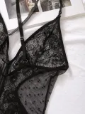 Women Sexy Embroidered Mesh Cross Shoulder Straps See-Through Lace Jumpsuit for Women