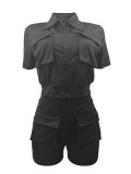 Women's Cargo Pocket Short Sleeve Shirt Casual Shorts Two-Piece Set