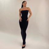 Women's Spring Solid Color Casual Sleeveless Strapless Long Dress