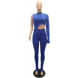 Women Sexy Style Single Sleeve Crop Top and Pant Sports Two-piece Set