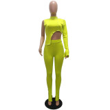 Women Sexy Style Single Sleeve Crop Top and Pant Sports Two-piece Set