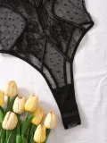 Women Sexy Embroidered Mesh Cross Shoulder Straps See-Through Lace Jumpsuit for Women