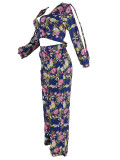 Women's Spring Floral Printed V-Neck Two-Piece Pants Set