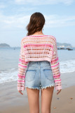 Women Spring and Summer Hollow Stripes Patchwork Sexy knitting Top