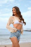 Women Spring Summer Beach Cover Up Solid Bell Bottom Sleeve Knitting Top
