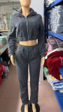 Women Casual Zipper Hoodies and Pant Two-Piece Set