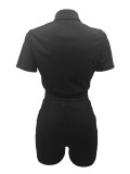 Women's Cargo Pocket Short Sleeve Shirt Casual Shorts Two-Piece Set