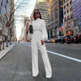 Spring And Winter Long Sleeve Stand Collar Fashion Casual Wide Leg Jumpsuit