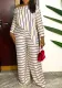 Plus Size Women Slash Shoulder Striped Print Two-Piece Set