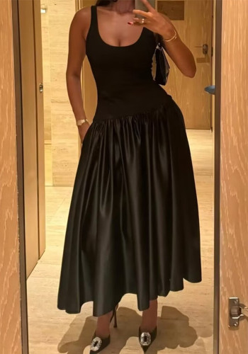 Women's Black Chic Slim Sleeveless A-Line Long Dress