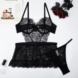 Women's Sexy Lingerie See-Through Lace Strap Nightdress Panties Two-Piece Set