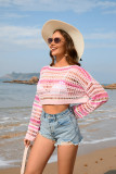 Women Spring and Summer Hollow Stripes Patchwork Sexy knitting Top