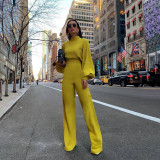 Spring And Winter Long Sleeve Stand Collar Fashion Casual Wide Leg Jumpsuit