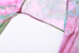 Women Summer Sexy Printed Strappy Crop Top Tassel Skirt Three-Piece