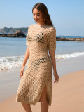 Women Beach Holidays Solid Short Sleeve Dress