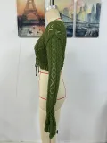 Women Spring and Summer Tie Rope Blouse V-Neck Solid Top